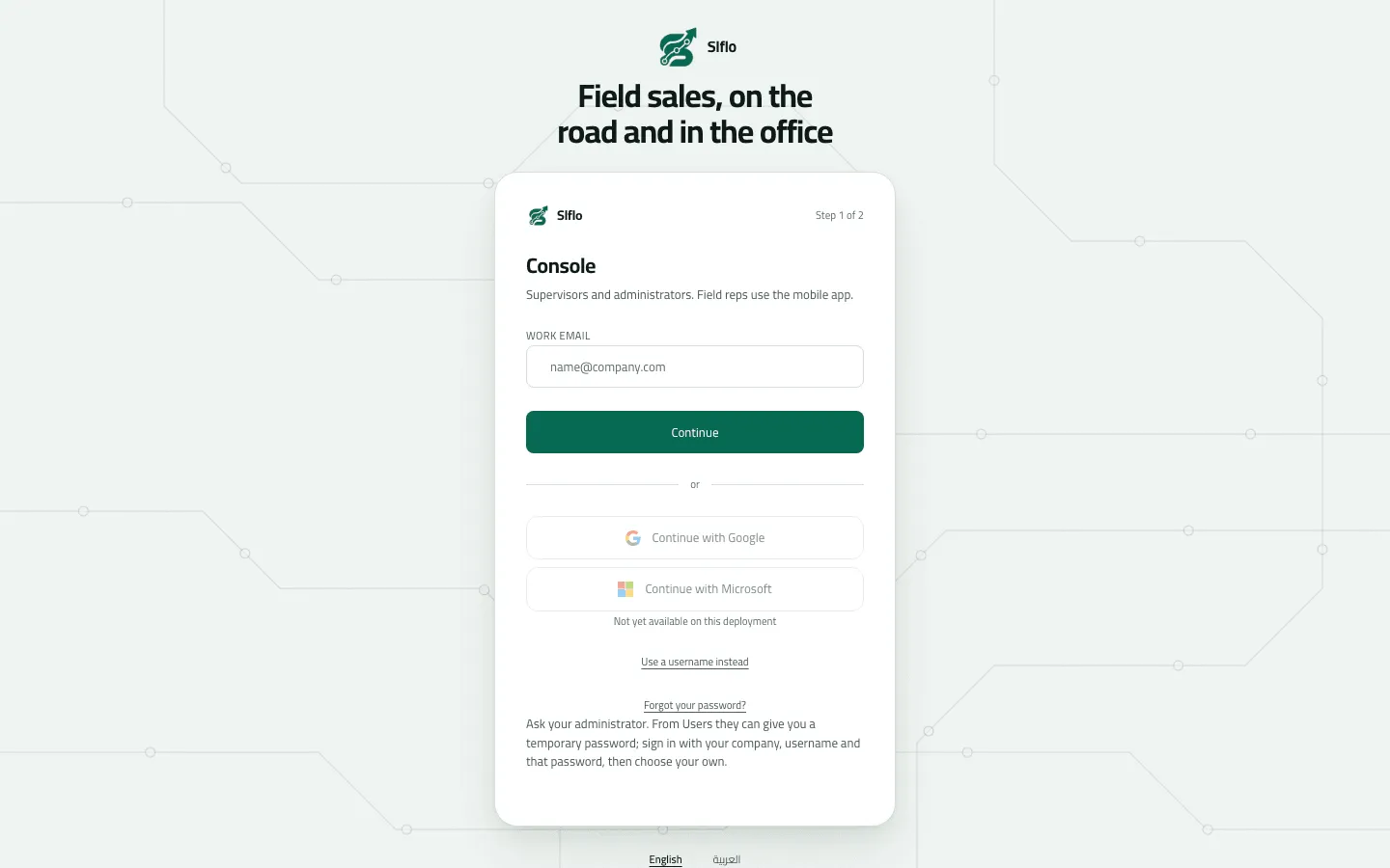 The sign-in card with Forgot your password? opened: since this server sends no mail, it tells you to ask your administrator for a temporary password from Users.